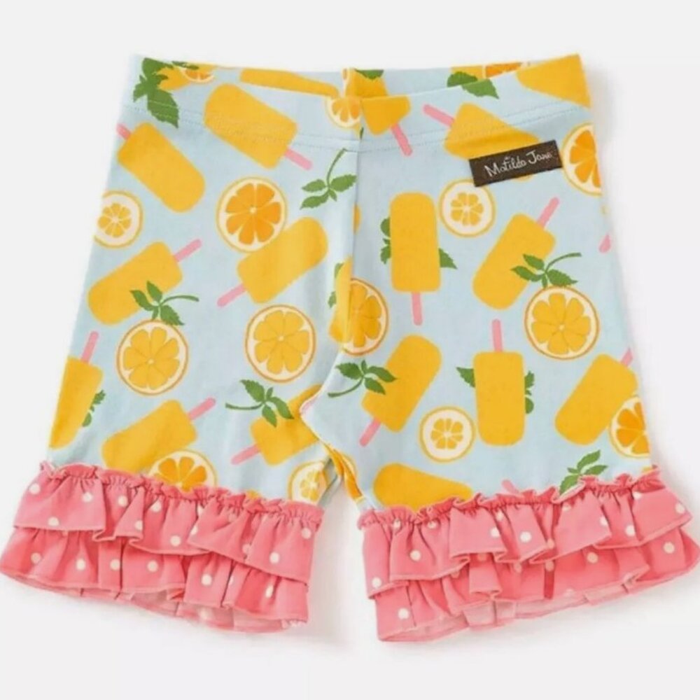 Matilda Jane NWT Orange You Glad Shorts Ruffle Popsicle Print Lemon Girls Sz 10